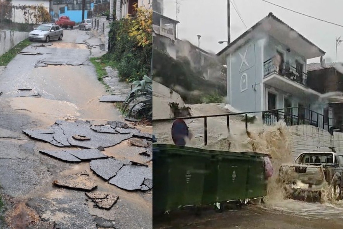 Κακοκαιρία Adel: Καταστροφές στη Θάσο από τις έντονες βροχοπτώσεις - Ξηλώθηκαν δρόμοι - Βίντεο