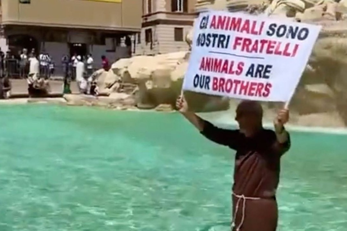 Viral στη Ρώμη: Μοναχός βούτηξε στη Fontana di Trevi για διαμαρτυρία - Δείτε βίντεο