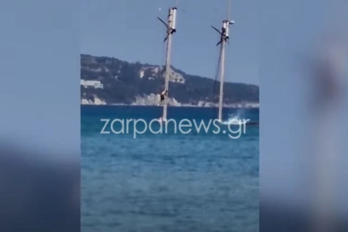 Οι επικίνδυνες βουτιές νεαρών από κατάρτι βυθισμένου ιστιοφόρου στα Χανιά