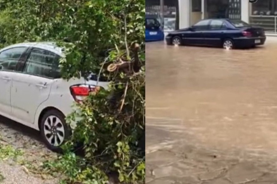 Ιωάννινα: Πλημμύρισαν οι δρόμοι από την έντονη βροχόπτωση και το χαλάζι - Δέντρο καταπλάκωσε ΙΧ