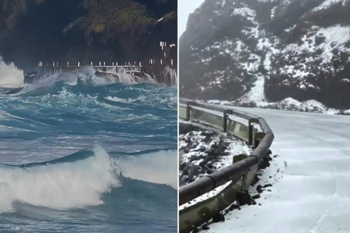 Πρωτόγνωρες εικόνες από την κακοκαιρία Τερέζα στις Κανάριες Νήσους: Θυελλώδεις άνεμοι και γιγαντιαία κύματα, χιόνισε στην Τενερίφη